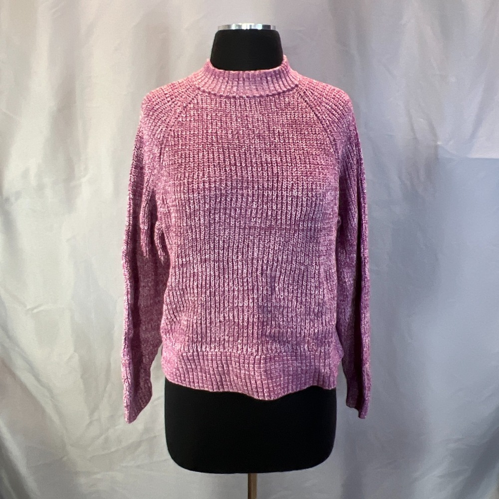 Old Navy Shaker Stitch Sweater Womens S Pink Cotton Ribbed Trim Raglan Sleeves